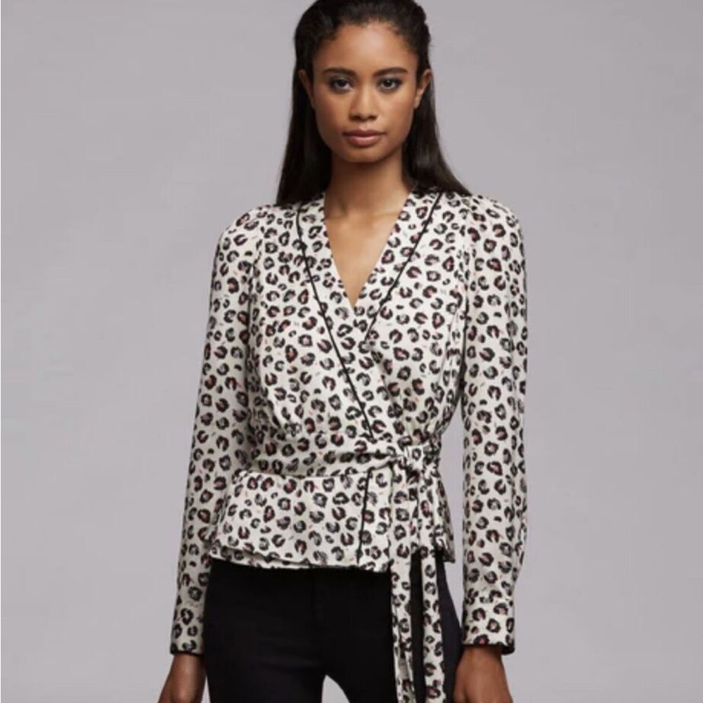 Bailey 44 ‘Marguerite’ long sleeve leopard print wrap top w/ pink accent size 6